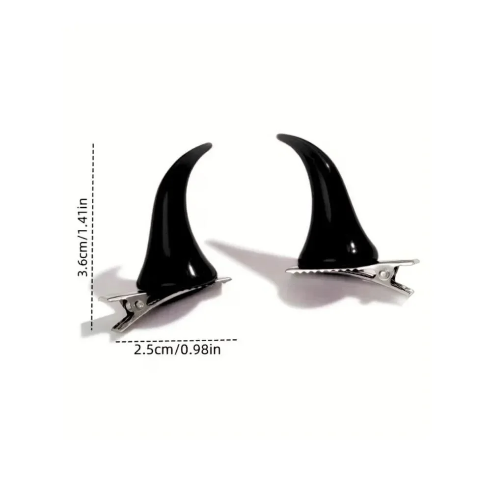NWT Y2K Punk Black Devil Horn Snap Hair Clips Goth Grunge Alt Barrettes 2pc